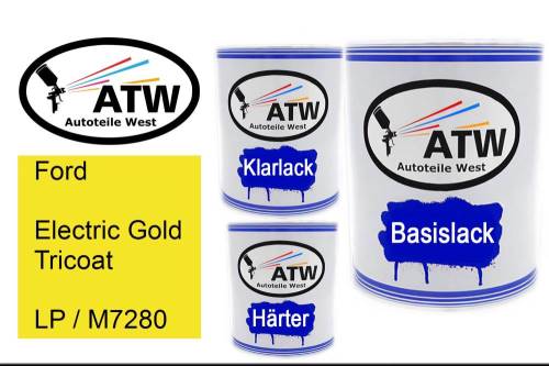 Ford, Electric Gold Tricoat, LP / M7280: 1L Lackdose + 1L Klarlack + 500ml Härter - Set, von ATW Autoteile West.